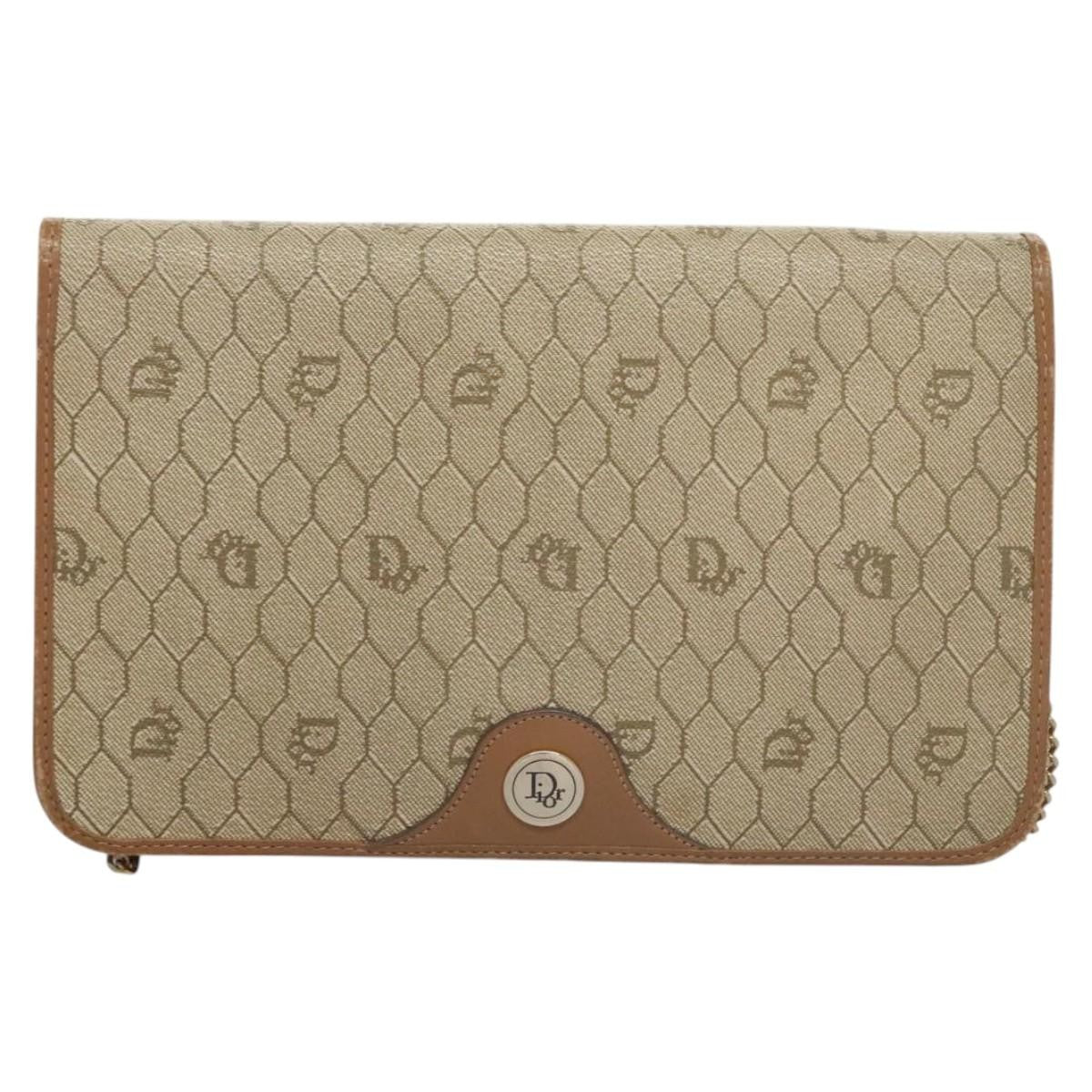 Christian Dior Vintage Honeycomb chain Canvas, BEIGE, CANVAS, Handbag