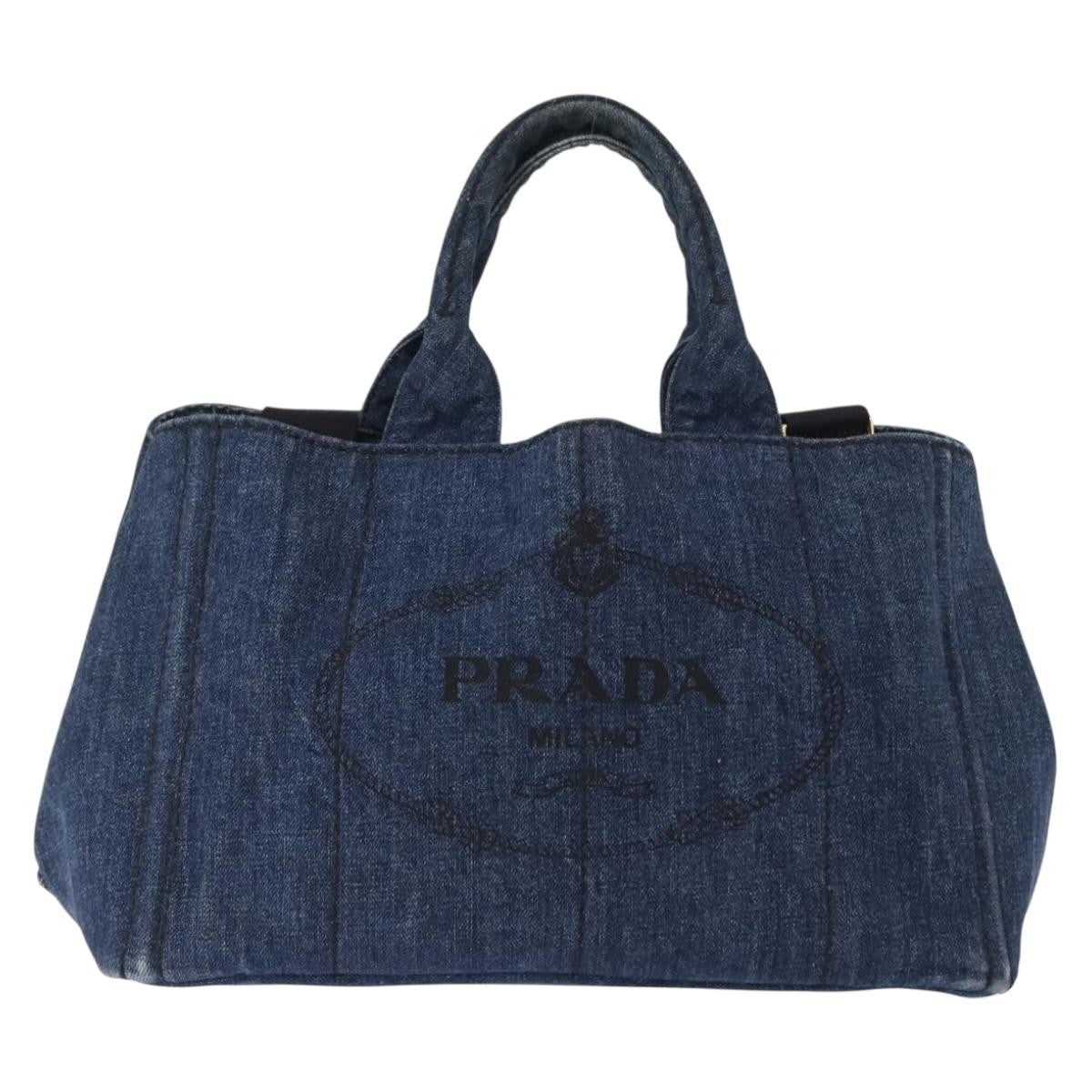 Prada Canapa Open Tote Canvas, BLUE, CANVAS, Tote bag
