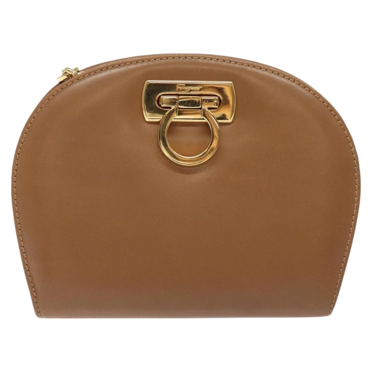 Salvatore Ferragamo Vintage Gancini Chain Shoulder Bag Leather, BROWN, LEATHER, Shoulder bag