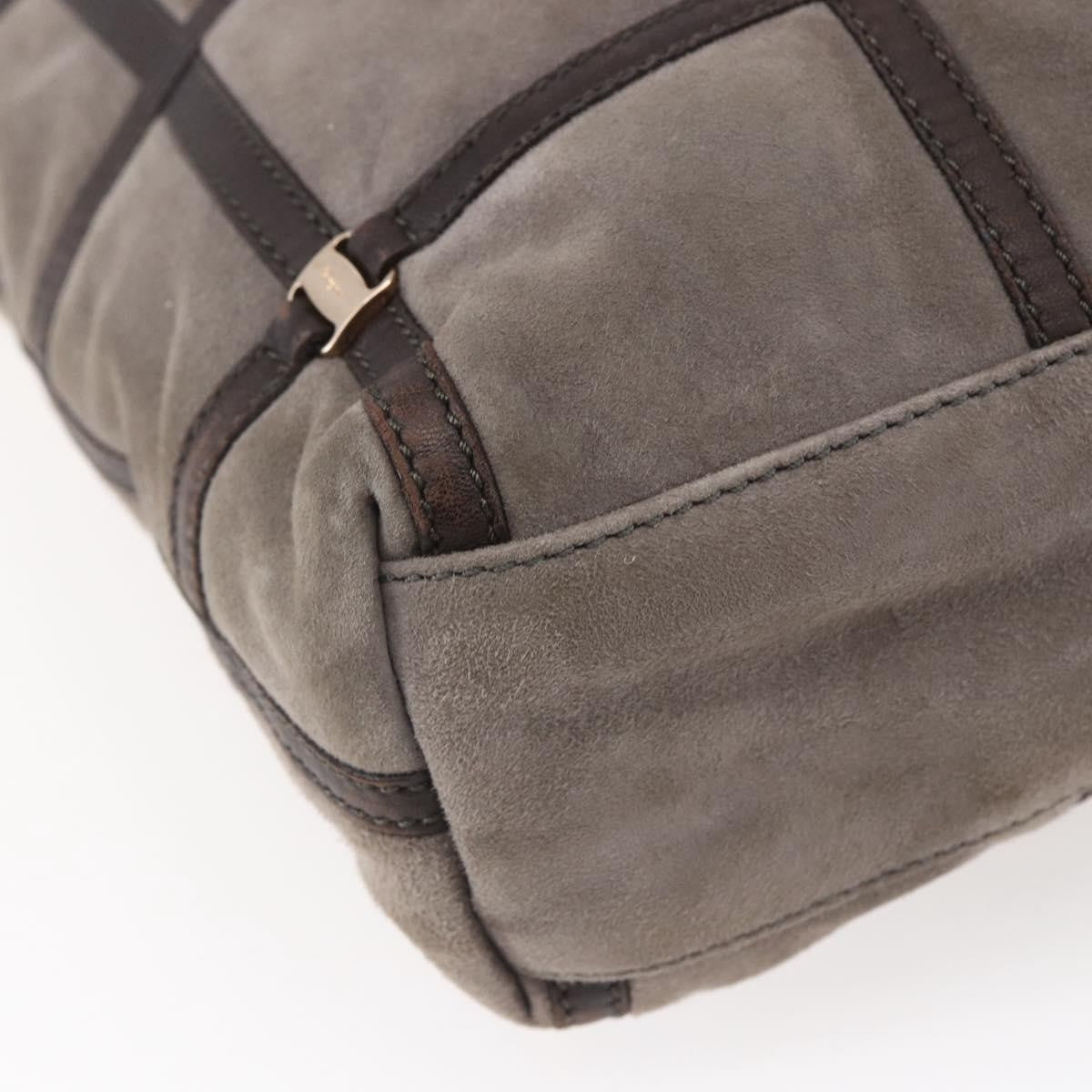 Salvatore Ferragamo Vala Shoulder Bag Suede, BROWN, SUEDE, Shoulder bag