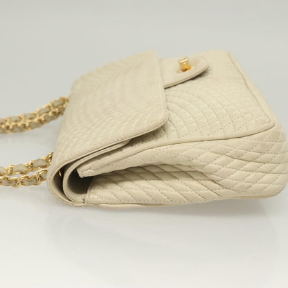 Bally Vintage Chain Shoulder Bag Quilted Leather, WHITE, LEATHER, Shoulder bag