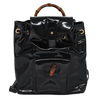 Gucci Vintage Bamboo Backpack Patent, BLACK, PATENT_LEATHER, Backpack