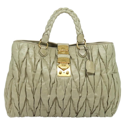 Miu Miu Coffer Convertible Satchel Leather, BEIGE, LEATHER, Handbag