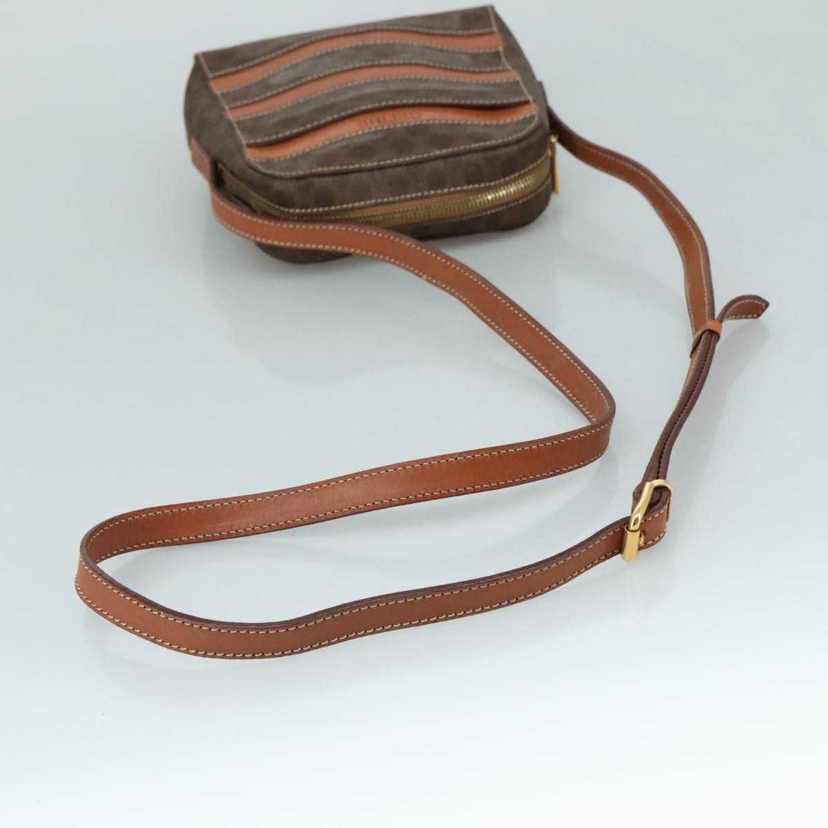 Celine Macadam Shoulder Bag Leather, BROWN, LEATHER, Shoulder bag