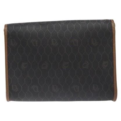 Christian Dior Vintage Honeycomb Flap Crossbody Bag Coated Canvas, BLACK, CANVAS, Crossbody bag