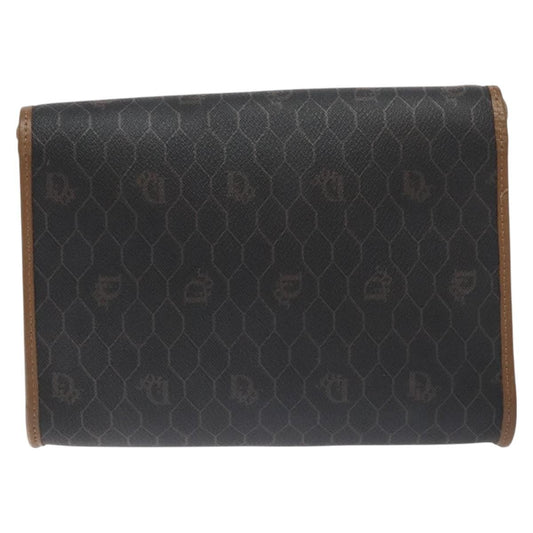 Christian Dior Vintage Honeycomb Flap Crossbody Bag Coated Canvas, BLACK, CANVAS, Crossbody bag