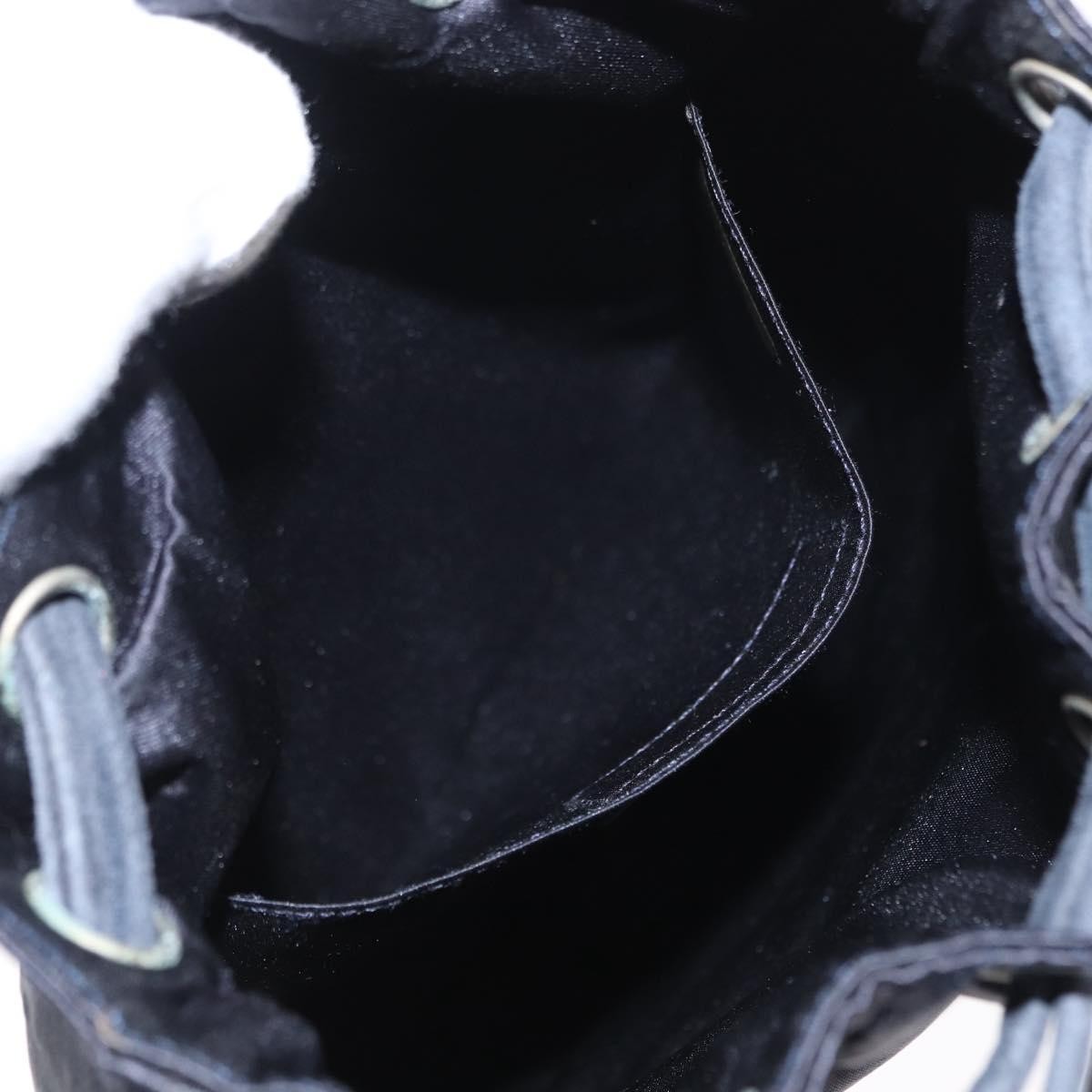 Chanel Vintage Drawstring Backpack Quilted Satin with Suede, NAVY, SATIN, Backpack