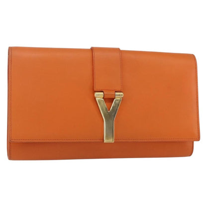 Saint Laurent Chyc Clutch Leather, ORANGE, LEATHER, Clutche & pouche