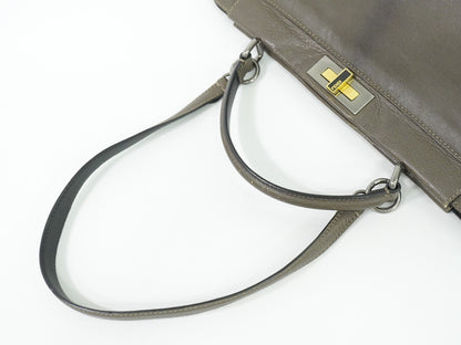 Fendi Peekaboo Bag Leather, GRAY, LEATHER, Handbag