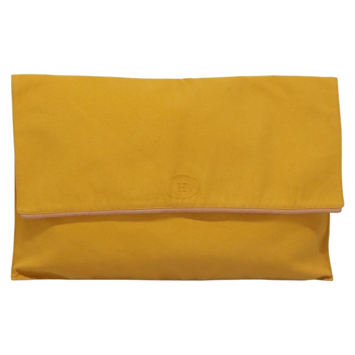 Hermes Vintage Clutch Canvas, YELLOW, CANVAS, Clutche & pouche