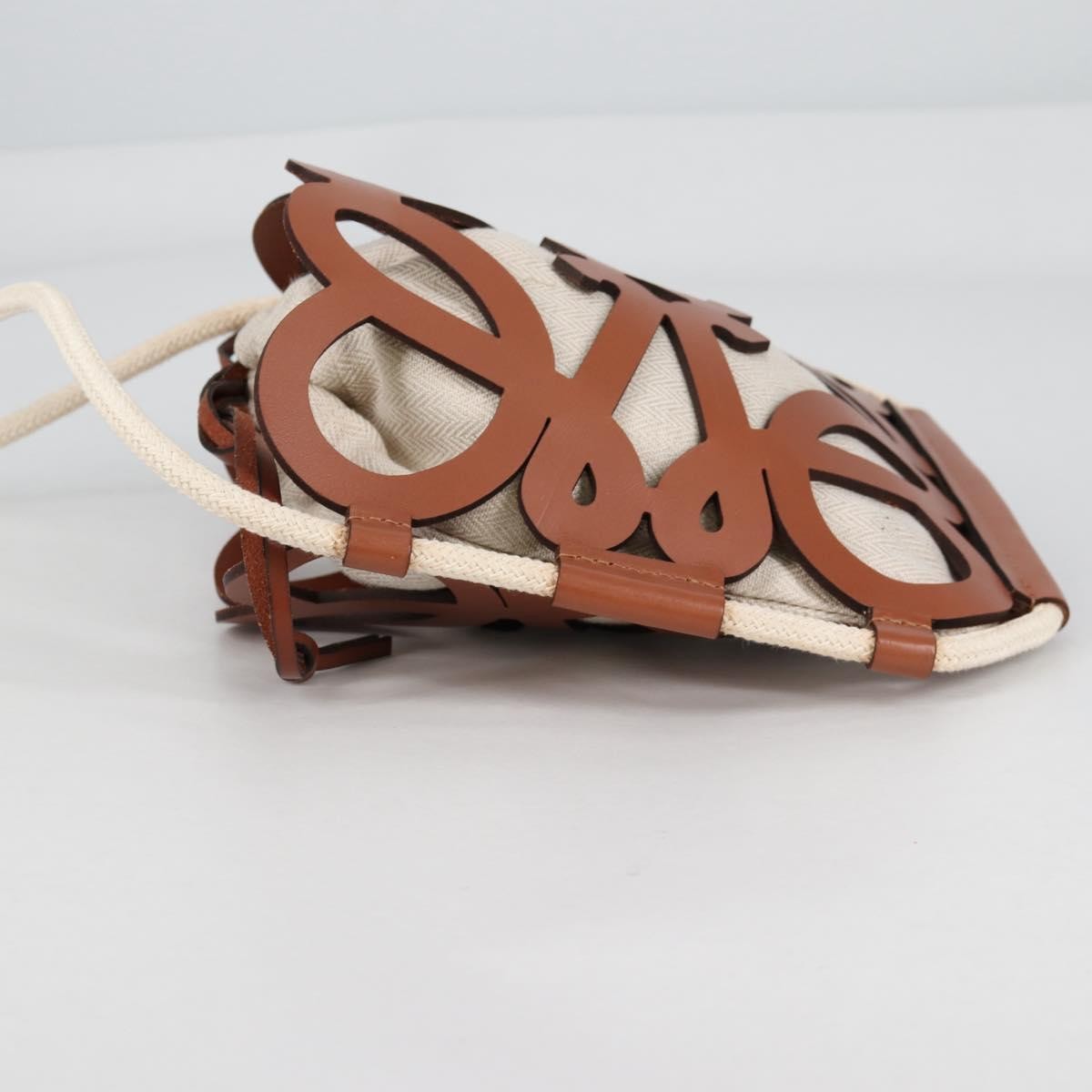 Loewe Anagram Drawstring Bucket Crossbody Bag Leather with Canvas, BEIGE, LEATHER, Crossbody bag