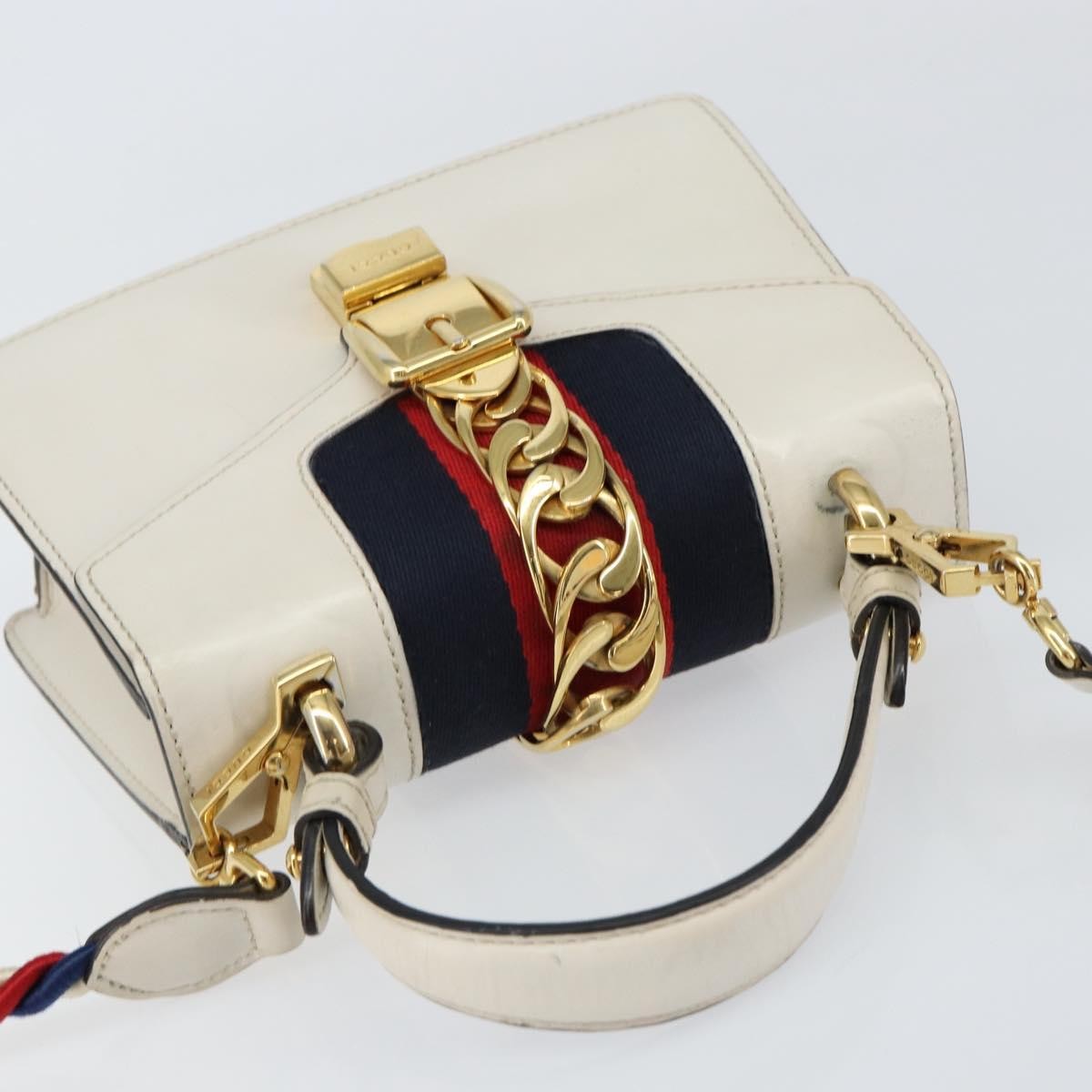 Gucci Sylvie Top Handle Bag Leather, WHITE, LEATHER, Handbag