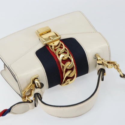 Gucci Sylvie Top Handle Bag Leather, WHITE, LEATHER, Handbag