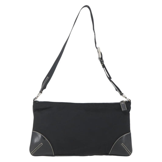 Prada Belted Shoulder Bag Tessuto with Leather, BLACK, NYLON, Shoulder bag