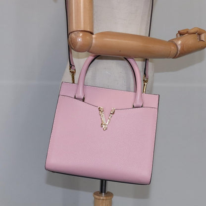 Versace Virtus Front Pocket Tote Leather, PINK, LEATHER, Tote bag
