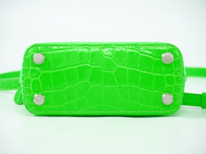 Balenciaga Logo Ville Bag Crocodile Embossed Leather, GREEN, LEATHER, Handbag