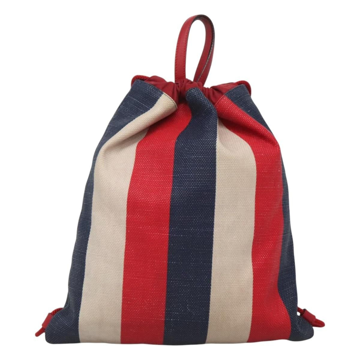 Gucci Logo Drawstring Backpack Striped Canvas, Multicolour, Canvas, Backpack