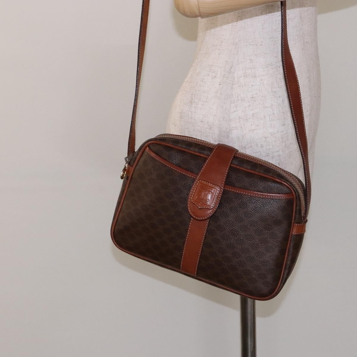 Celine Macadam Shoulder Bag PVC Leather, BROWN, CANVAS, Shoulder bag