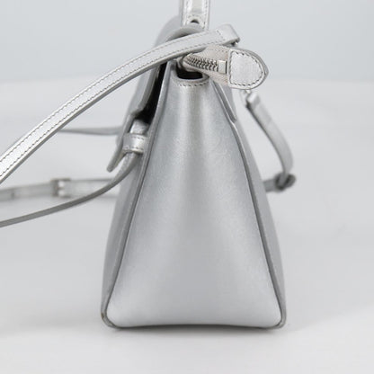 Celine Belt Bag Textured Leather, SILVER, LEATHER, Shoulder bag