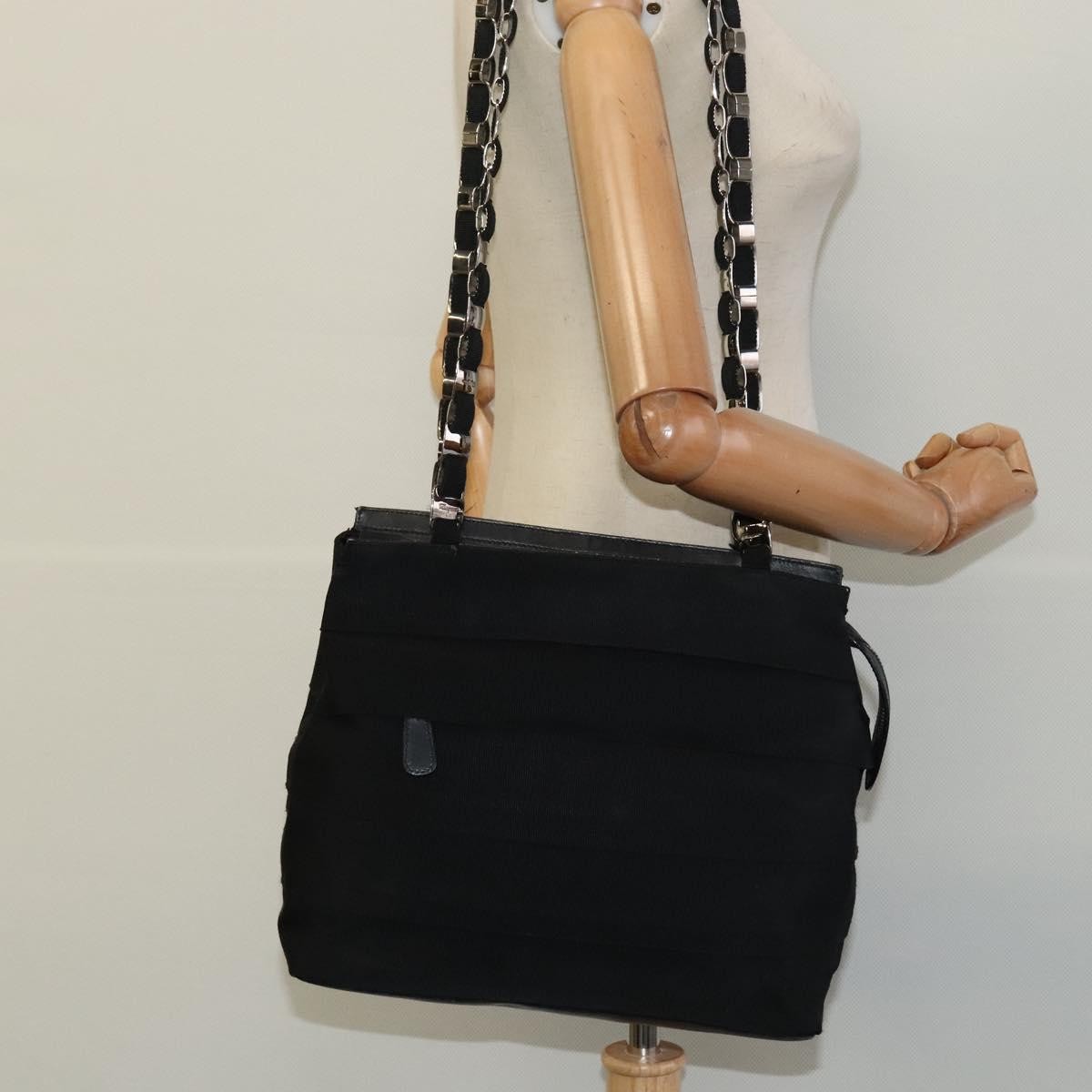 Salvatore Ferragamo Vala Shoulder Bag Canvas, BLACK, CANVAS, Shoulder bag