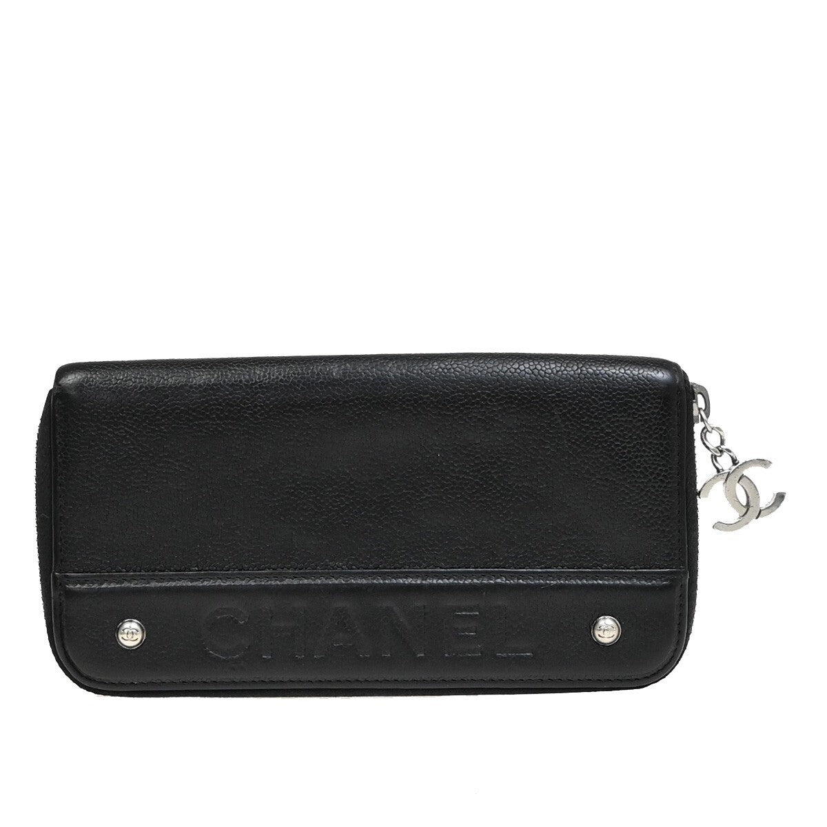 Chanel CC Logo Zipper Long Bifold Leather, BLACK, CALFSKIN, Wallets