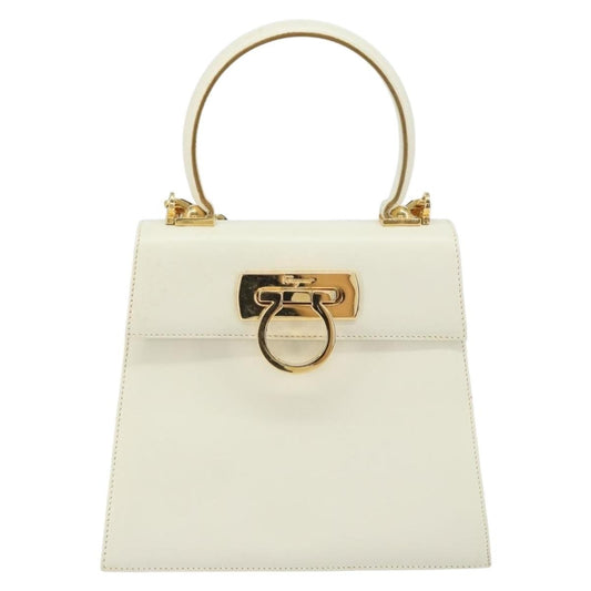 Salvatore Ferragamo Gancini Convertible Top Handle Bag Leather, WHITE, LEATHER, Handbag