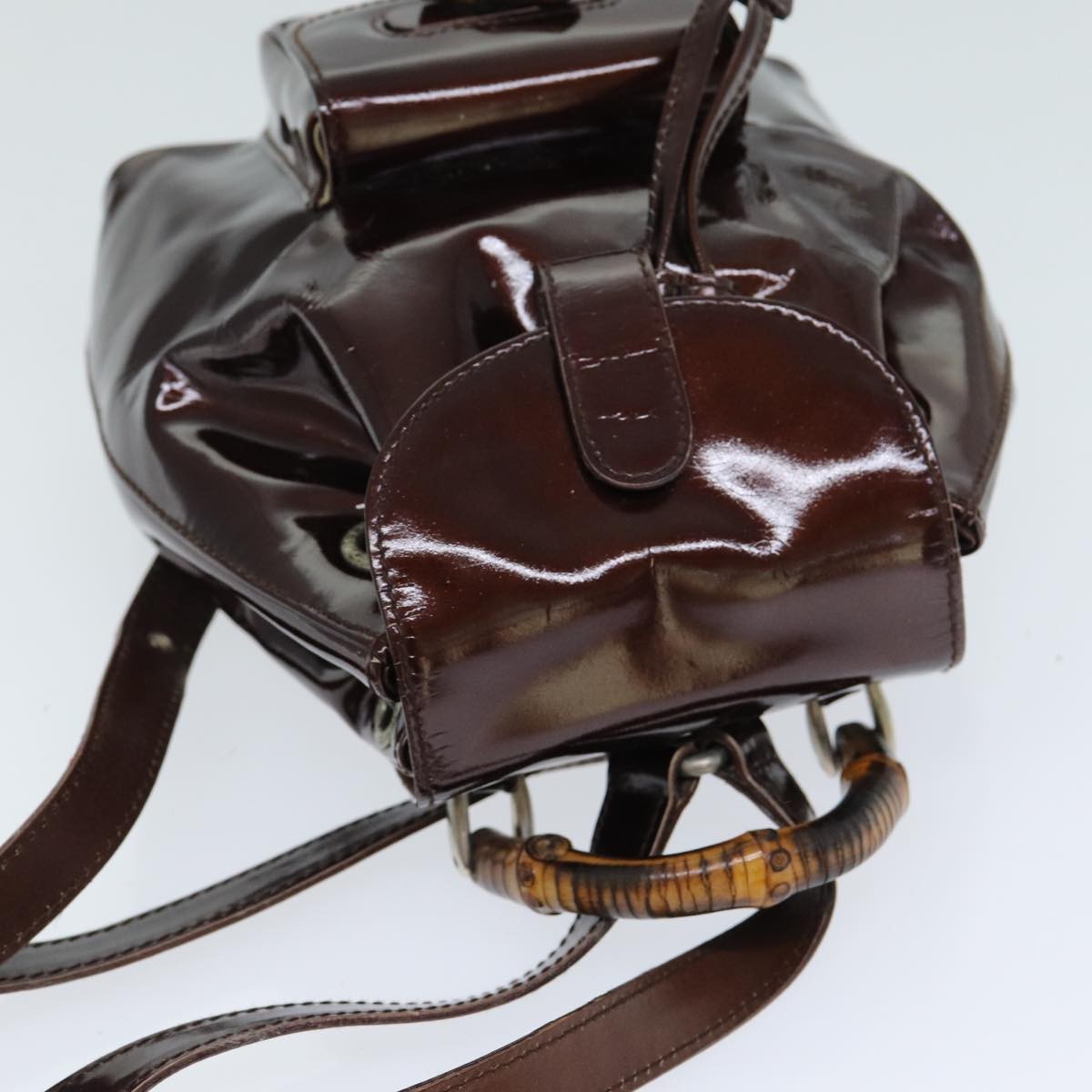 Gucci Vintage Bamboo Backpack Patent, BROWN, PATENT_LEATHER, Backpack