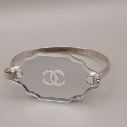 Chanel CC Logo Mirror Bangle Bracelet Metal and Plastic, SILVER, SILVER_PLATED, Bracelet