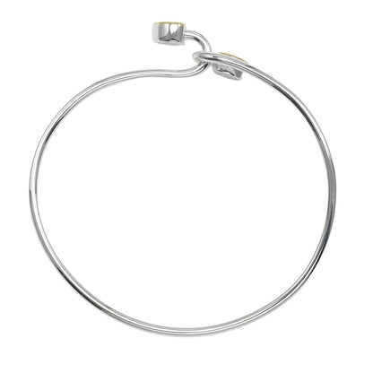 Tiffany & Co. Double Heart Lock Bangle Bracelet Sterling Silver with 18K Yellow Gold, SILVER, SILVER, Bracelet