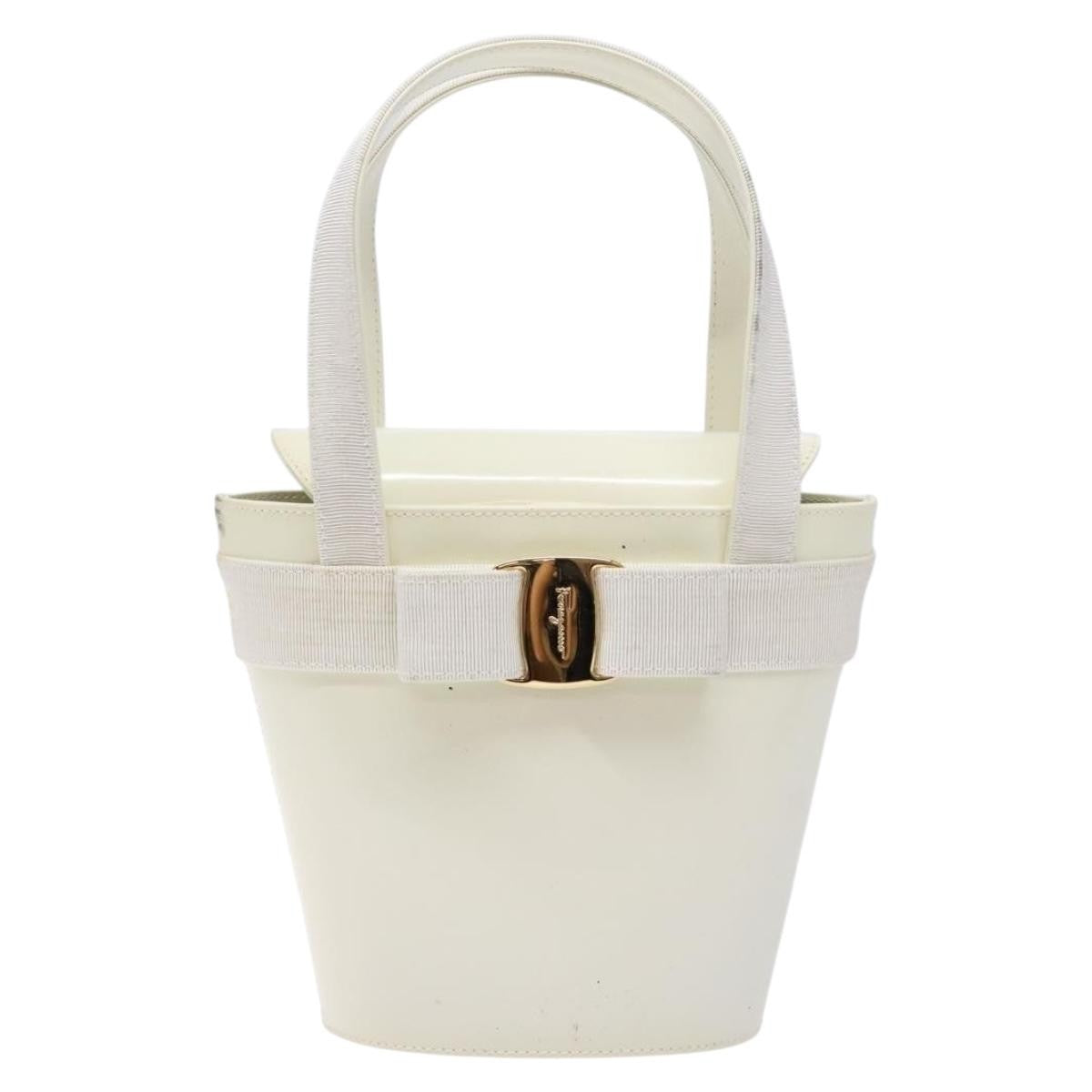 Salvatore Ferragamo Vara Bow Top Handle Bucket Bag Patent Leather, WHITE, PATENT_LEATHER, Handbag