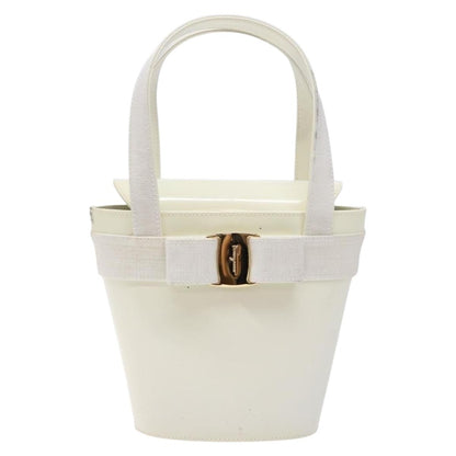 Salvatore Ferragamo Vara Bow Top Handle Bucket Bag Patent Leather, WHITE, PATENT_LEATHER, Handbag