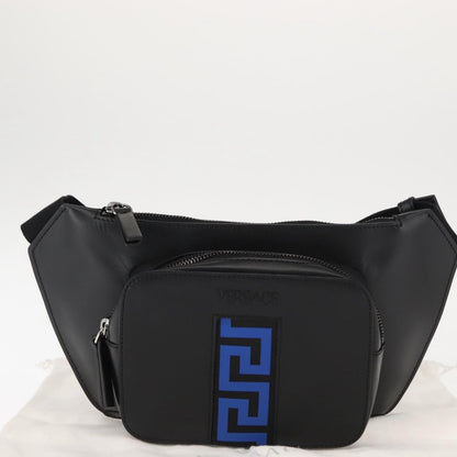 Versace Crossbody Pouch Studded Leather, BLACK, LEATHER, Clutche & pouche