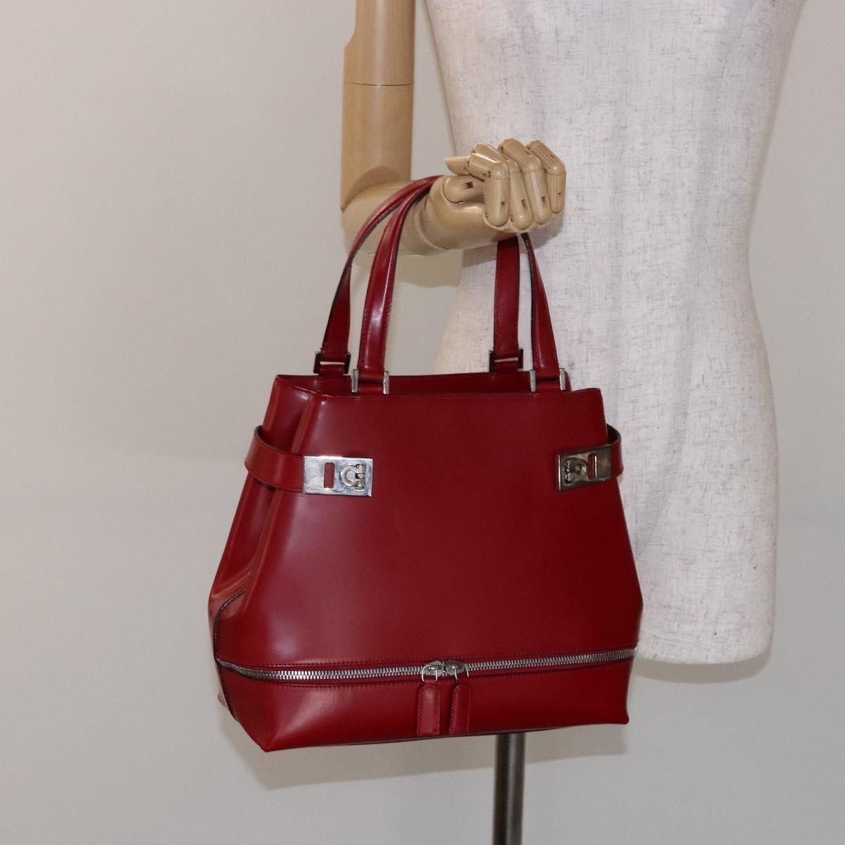 Salvatore Ferragamo Gancini handbag Leather, RED, LEATHER, Handbag