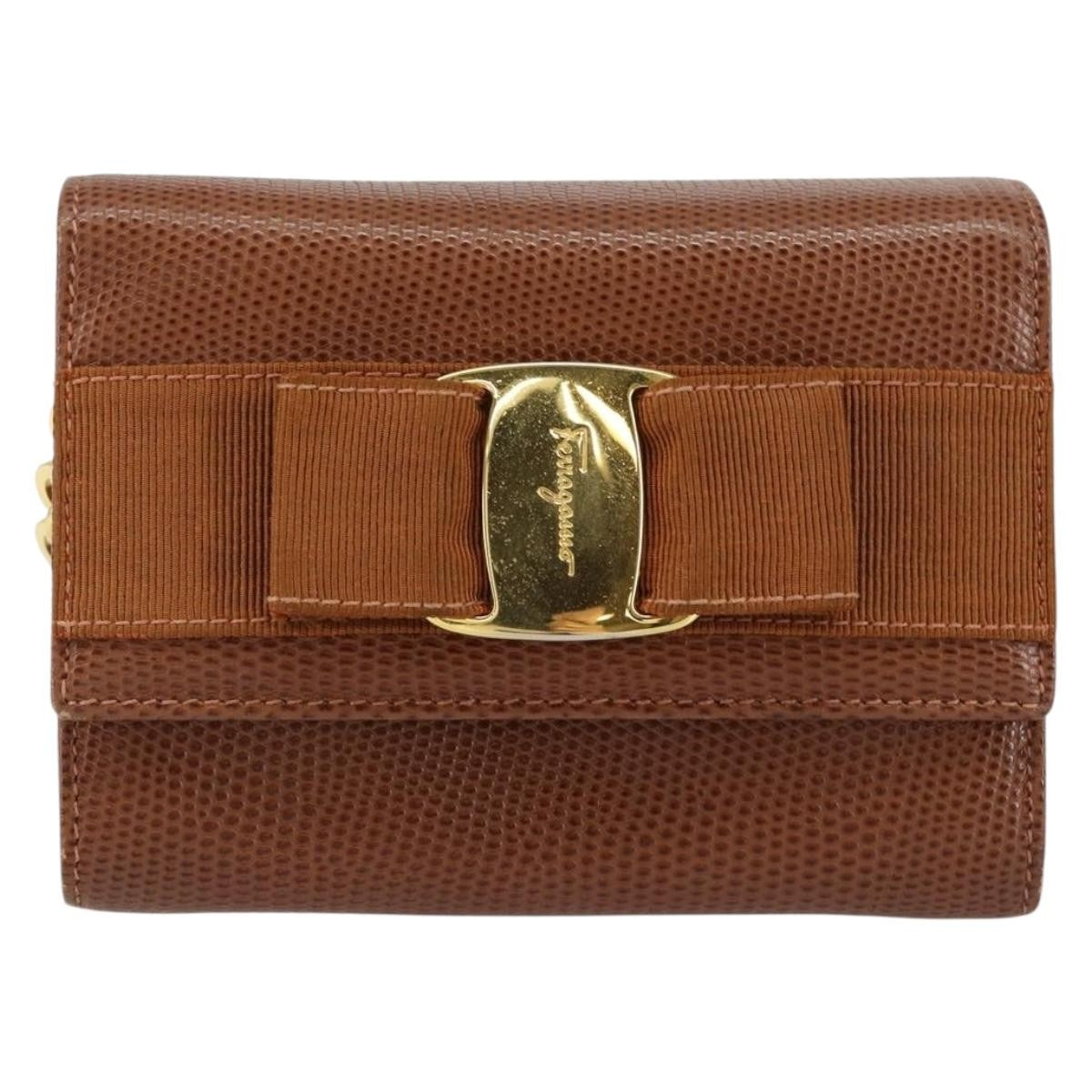 Salvatore Ferragamo Vala Shoulder Bag Embossed Leather, BROWN, LEATHER, Shoulder bag