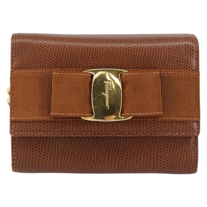 Salvatore Ferragamo Vala Shoulder Bag Embossed Leather, BROWN, LEATHER, Shoulder bag