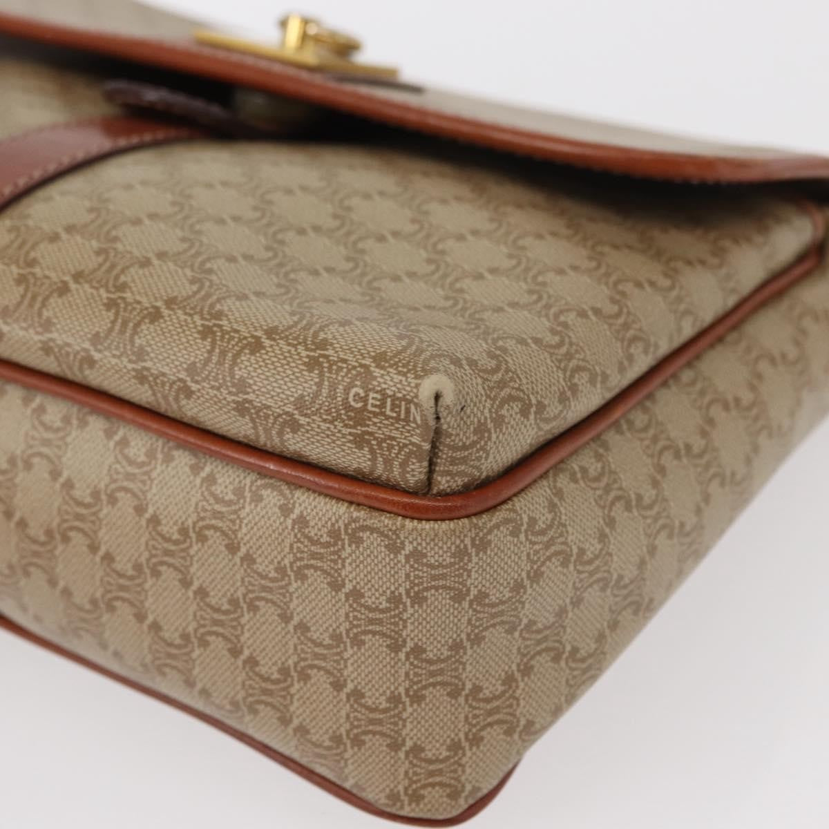 Celine Vintage Macadam Shoulder Bag Canvas and Leather, BEIGE, CANVAS, Shoulder bag