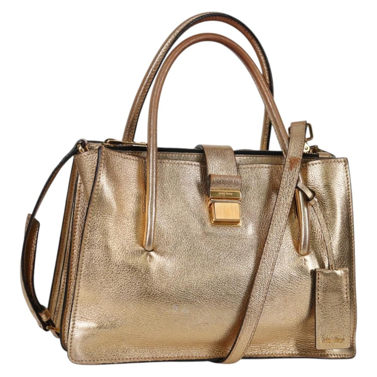 Miu Miu Madras Convertible Compartment Tote Leather, GOLD, LEATHER, Tote bag