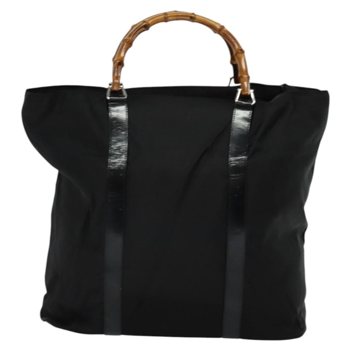Gucci Vintage Bamboo Handle Tote Nylon, BLACK, NYLON, Tote bag