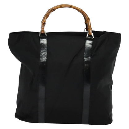 Gucci Vintage Bamboo Handle Tote Nylon, BLACK, NYLON, Tote bag