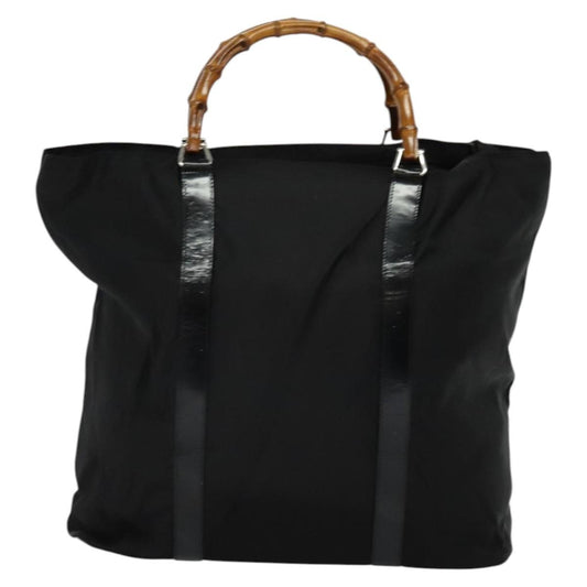 Gucci Vintage Bamboo Handle Tote Nylon, BLACK, NYLON, Tote bag