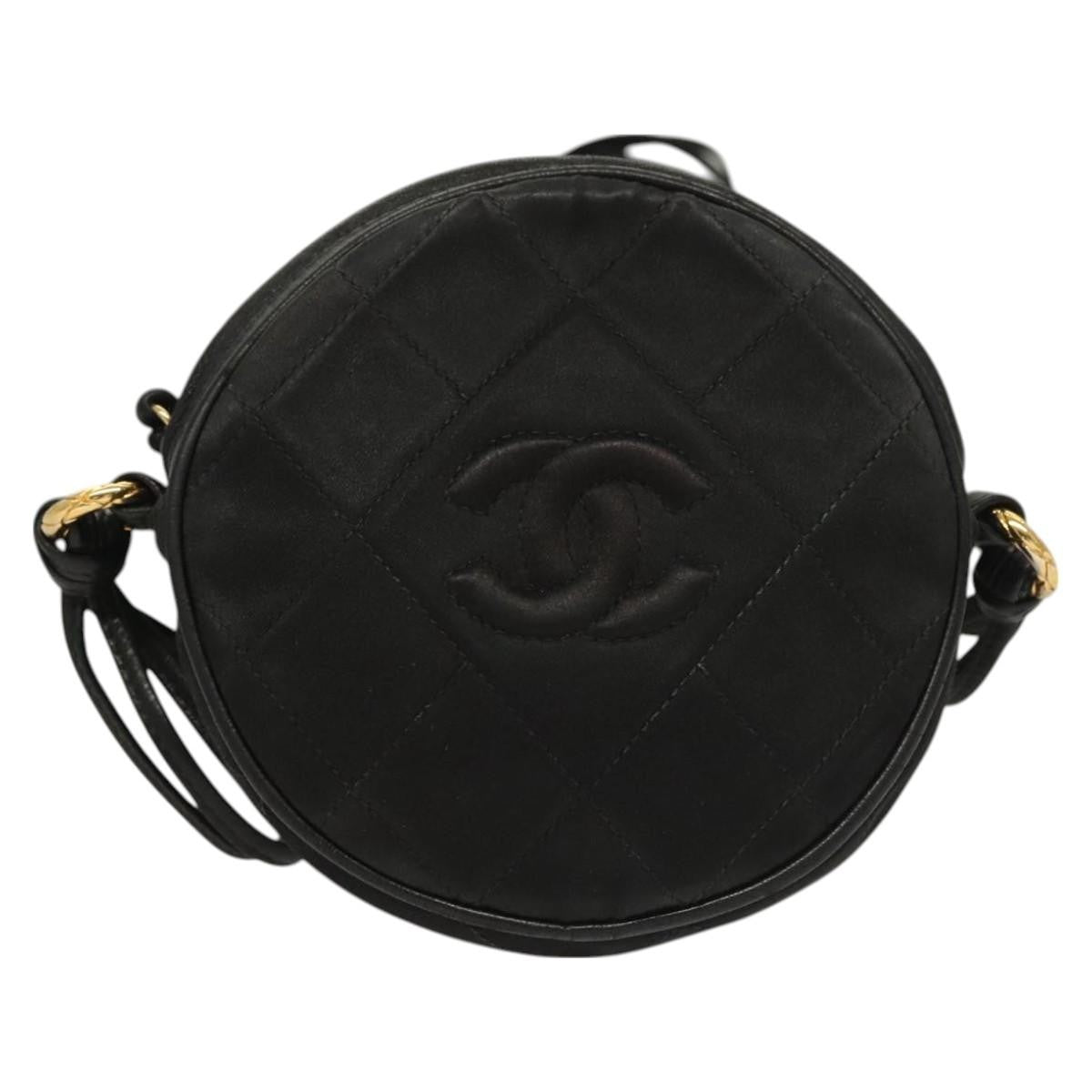 Chanel Vintage Round Tassel Crossbody Bag Quilted Satin, BLACK, SATIN, Crossbody bag