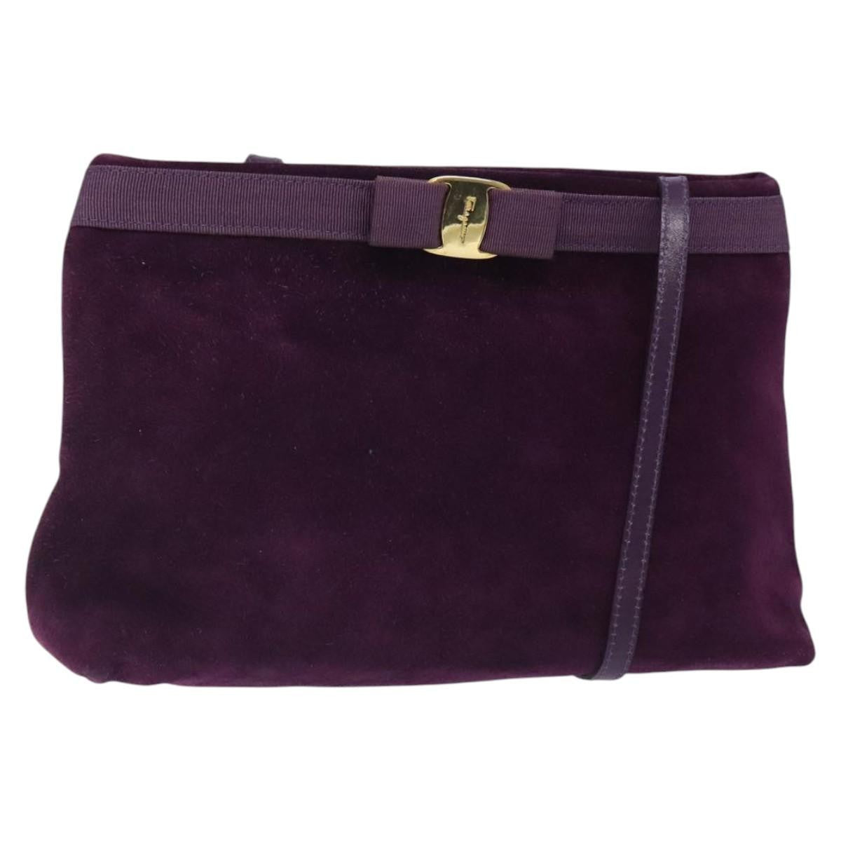 Salvatore Ferragamo Vala Shoulder Bag Suede, PURPLE, SUEDE, Shoulder bag