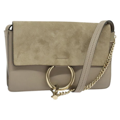 Chloe Faye Shoulder Bag Leather and Suede, GRAY, LEATHER, Shoulder bag