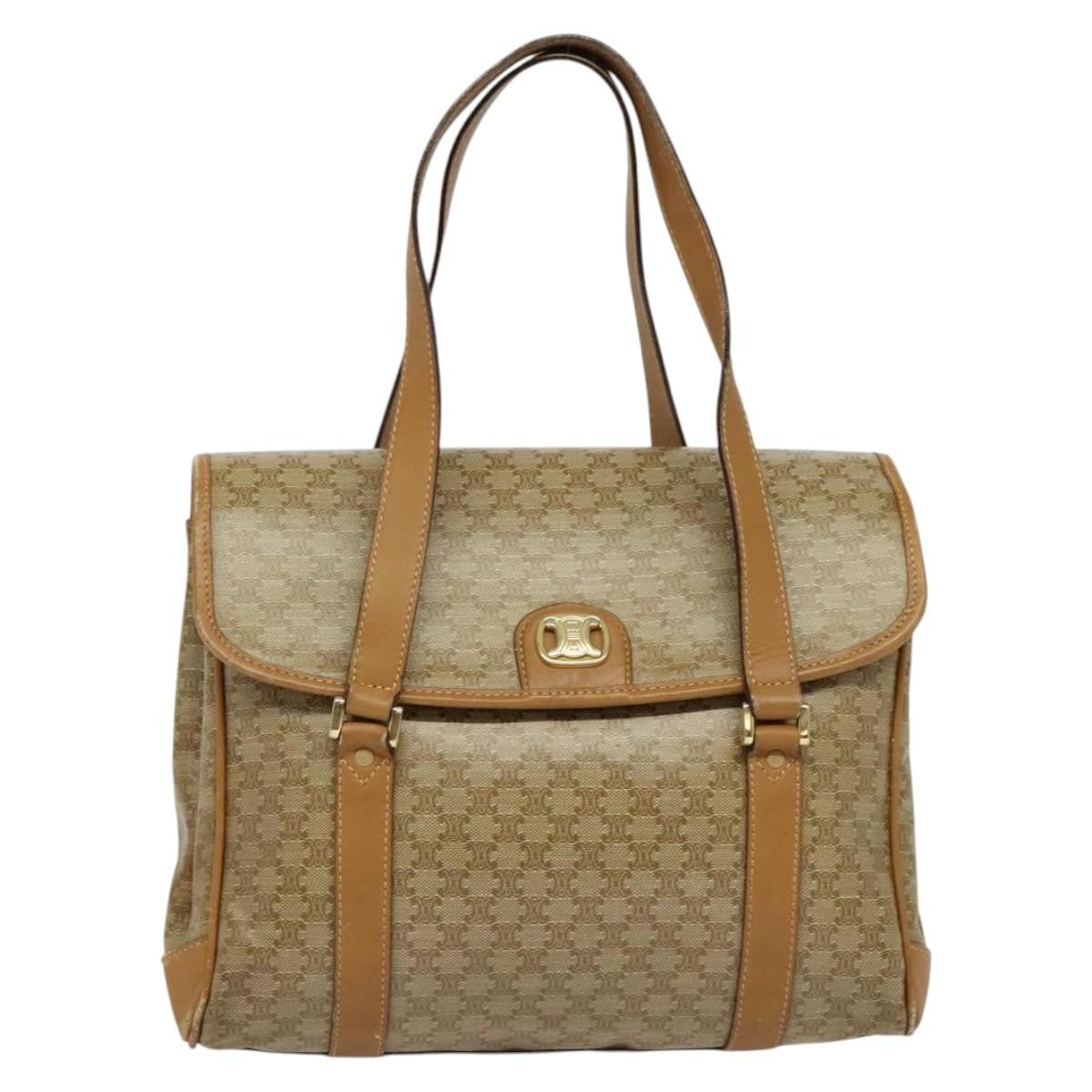 Celine Vintage Macadam Handbag Canvas, BEIGE, CANVAS, Handbag