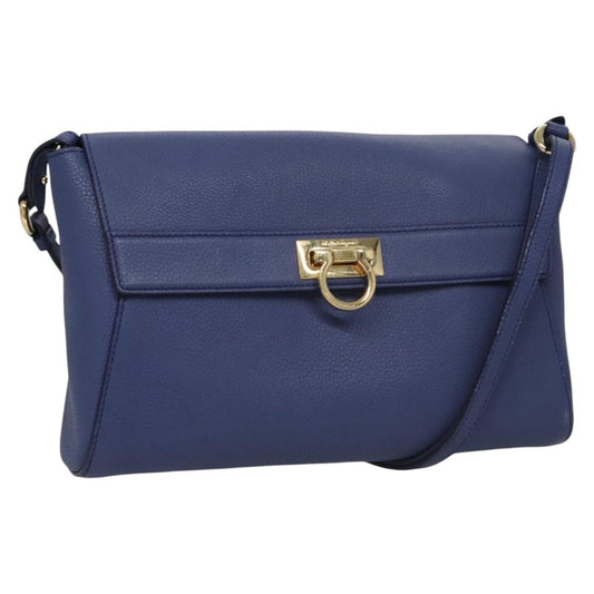Salvatore Ferragamo Abbey Shoulder Bag Leather, BLUE, LEATHER, Shoulder bag
