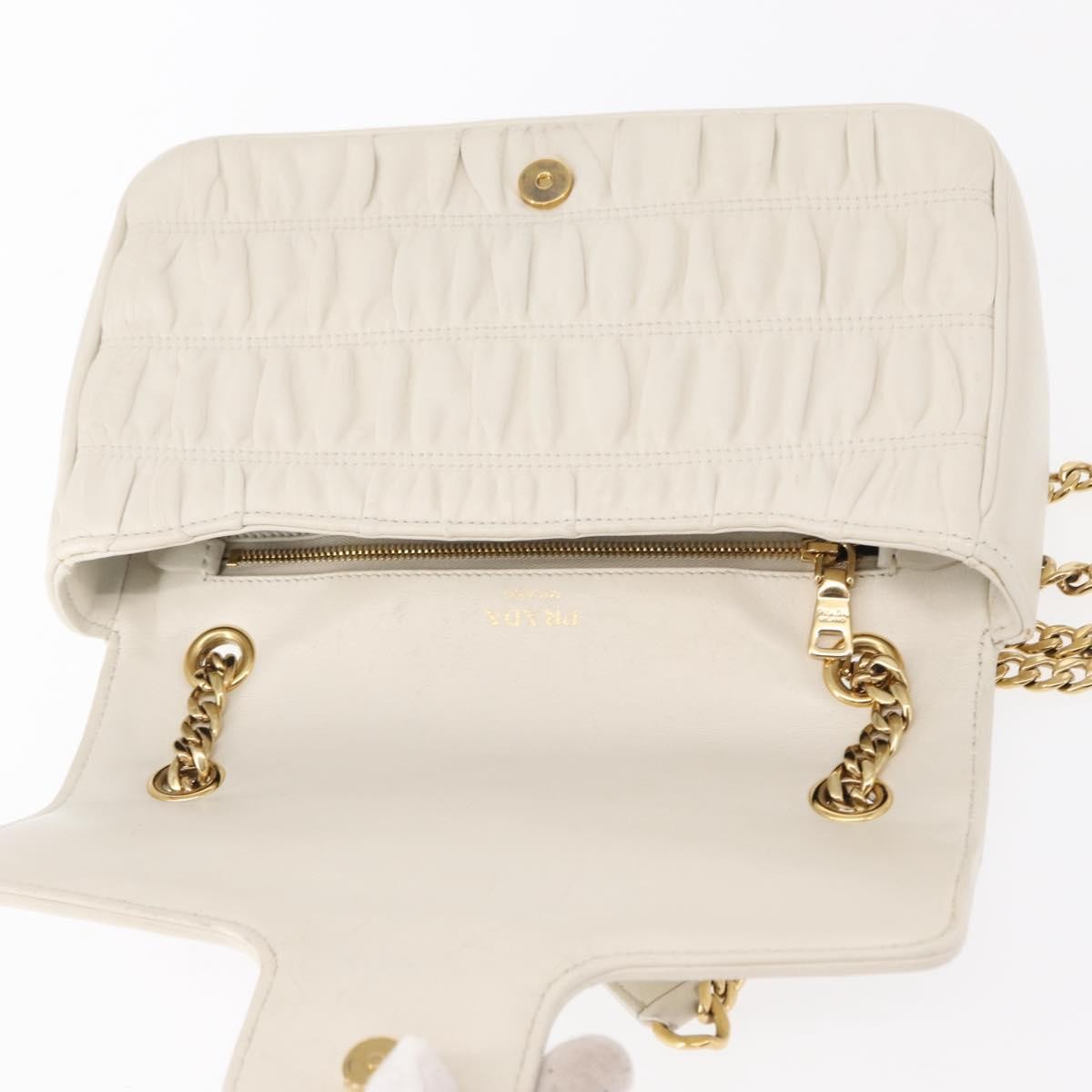 Prada Chain Flap Shoulder Bag Nappa Gaufre, WHITE, LEATHER, Shoulder bag