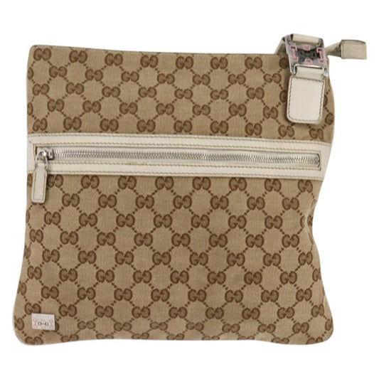 Gucci Flat Messenger Bag GG Canvas, BEIGE, CANVAS, Shoulder bag