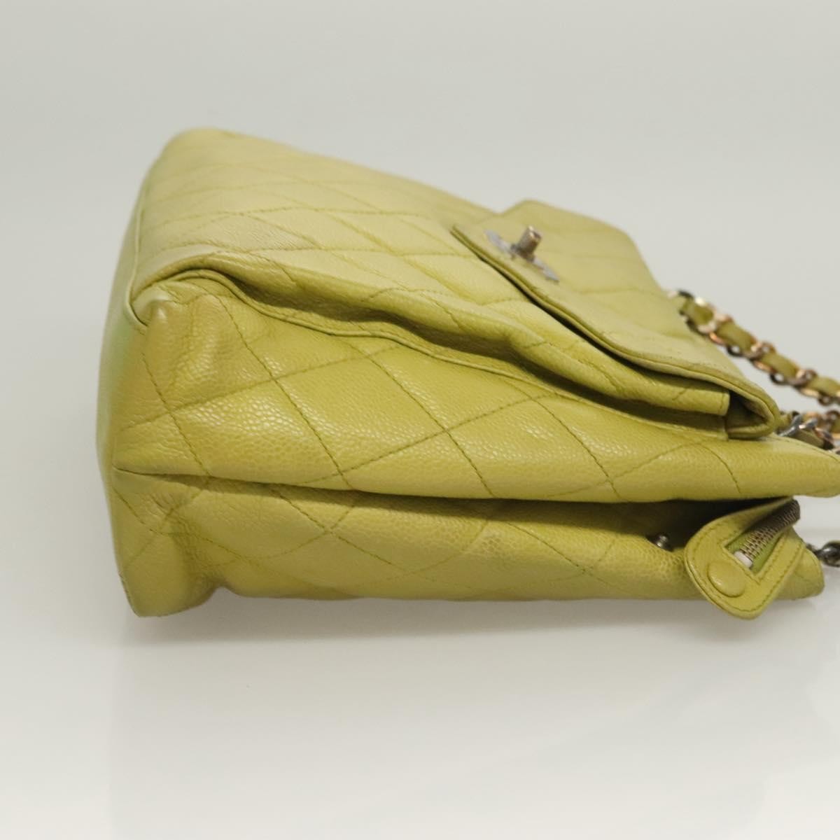 Chanel Vintage Front Pocket Shoulder Bag Quilted Caviar, GREEN, LEATHER, Shoulder bag
