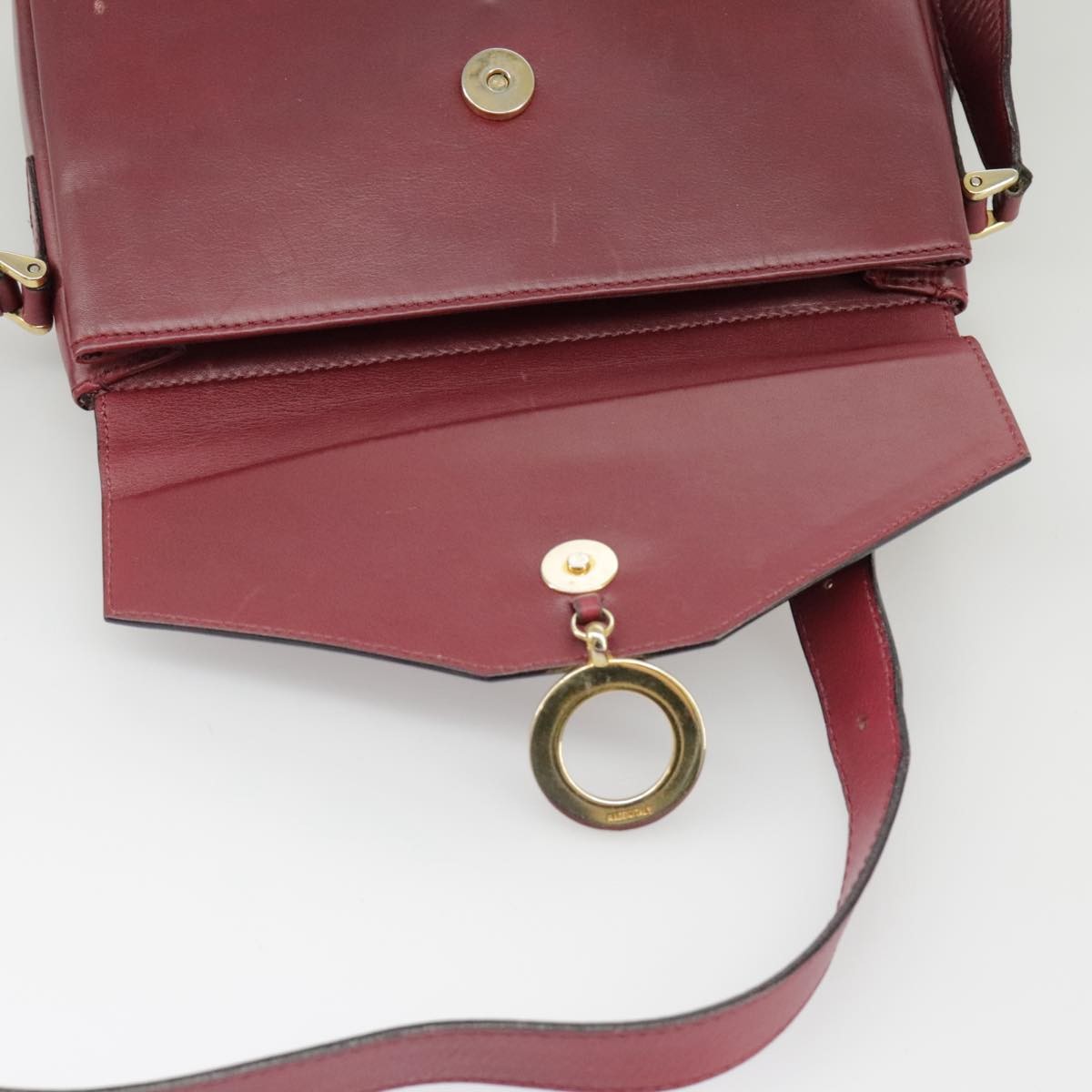 Celine Circle logo Leather, BURGUNDY, LEATHER, Shoulder bag
