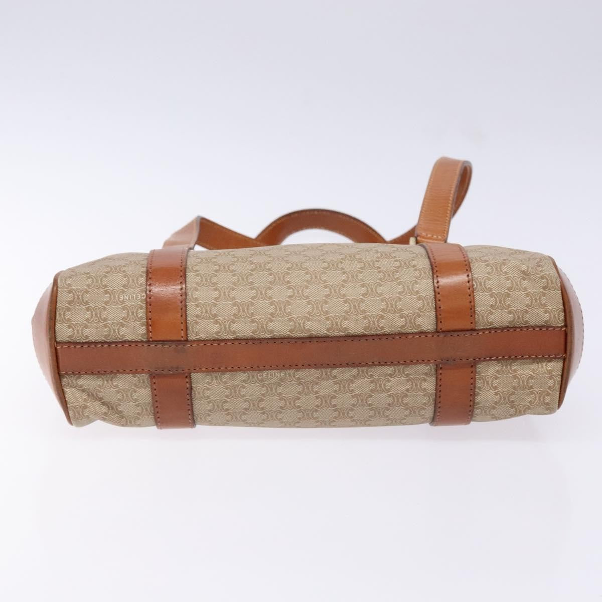 Celine Vintage Macadam Shoulder Bag Canvas and Leather, BEIGE, CANVAS, Shoulder bag